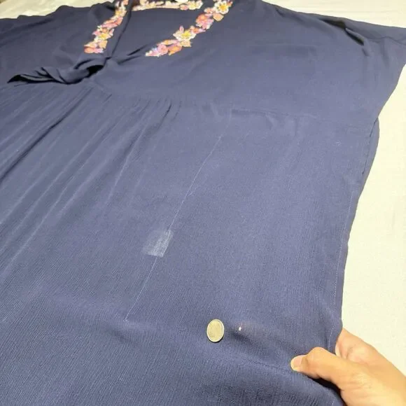 Johnny Was Golda Maxi Kaftan Large Navy Blue Swim Dress Cover Up Boho Floral - Picture 10 of 10